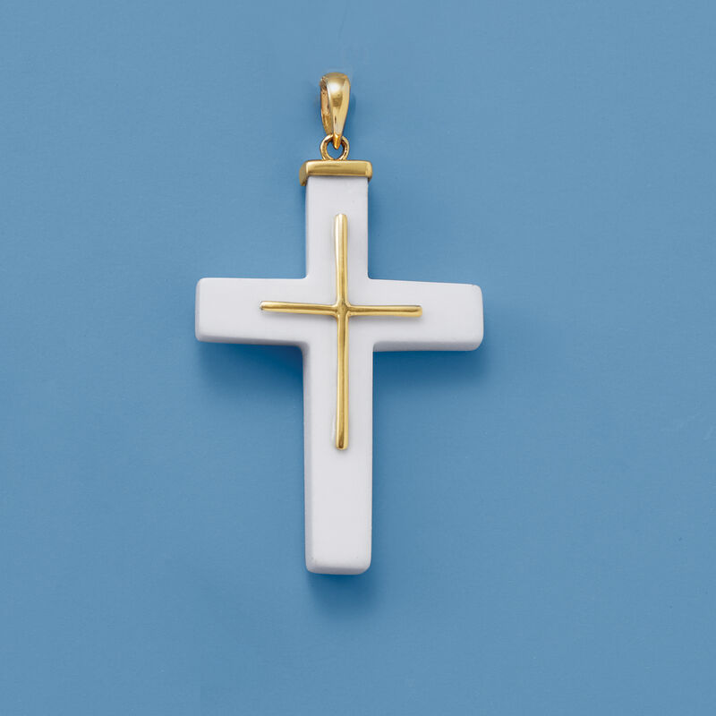White Agate Cross Pendant with 14kt Yellow Gold image number 2