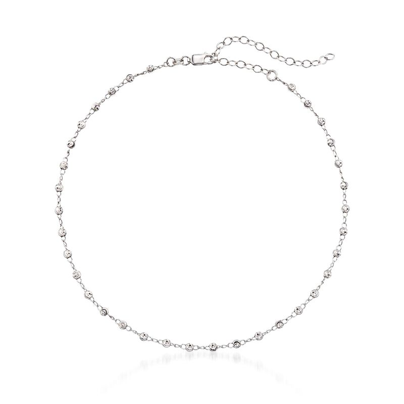 Sterling Silver Moon-Cut Bead-Chain Choker Necklace. 12&quot; image number 1