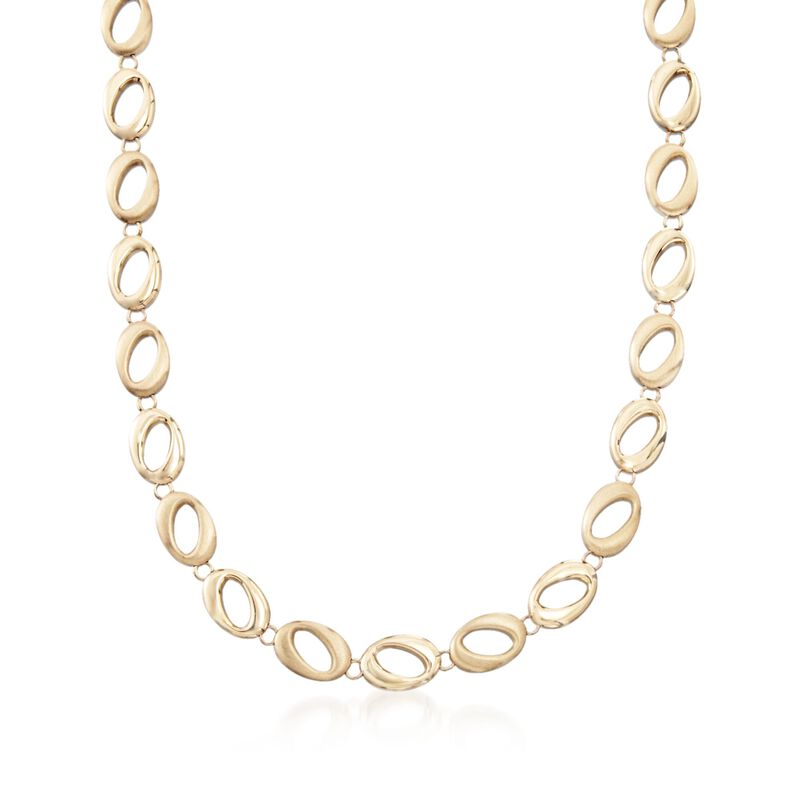 14kt Yellow Gold Brushed and Polished Abstract Oval-Link Necklace. 17&quot; image number 1