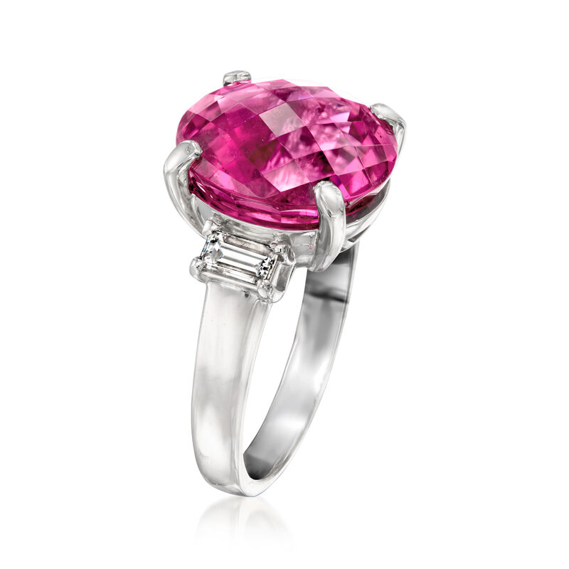 C. 1990 Vintage 7.37 Carat Pink Tourmaline Ring with .39 ct. t.w. Diamonds in Platinum. Size 6 image number 2