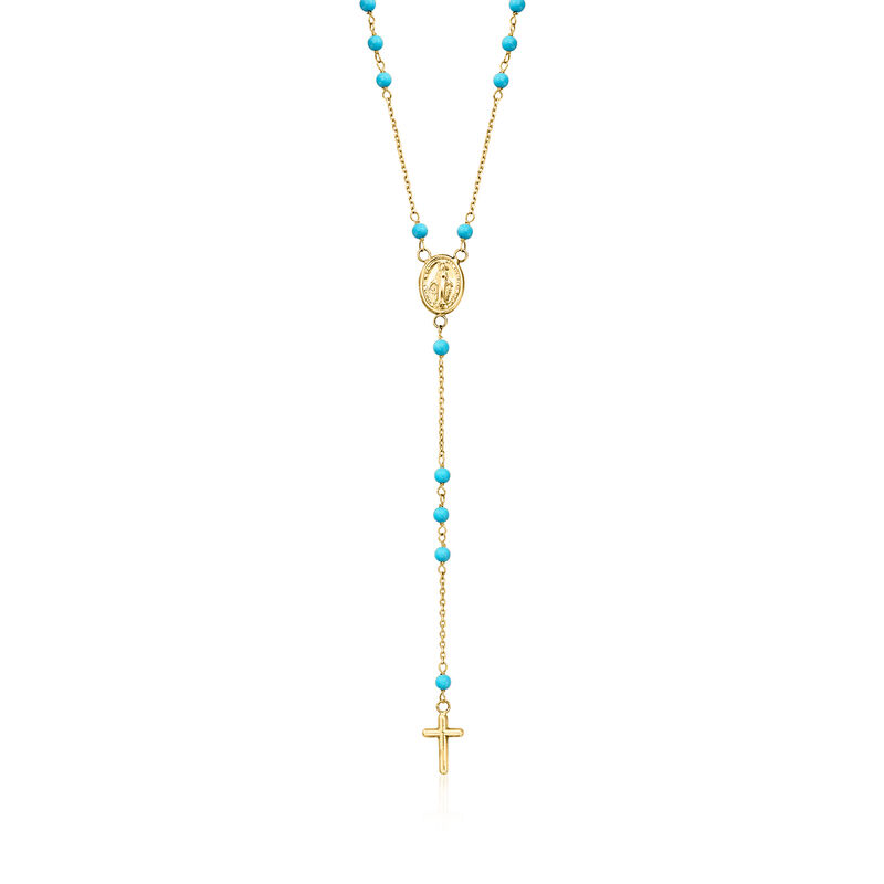 Italian Turquoise Rosary Necklace in 18kt Yellow Gold. 18&quot; image number 0