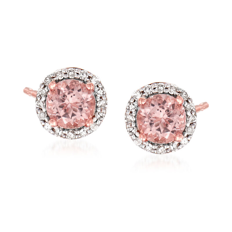 1.00 ct. t.w. Morganite and .16 ct. t.w. Diamond Halo Stud Earrings in 14kt Rose Gold image number 0