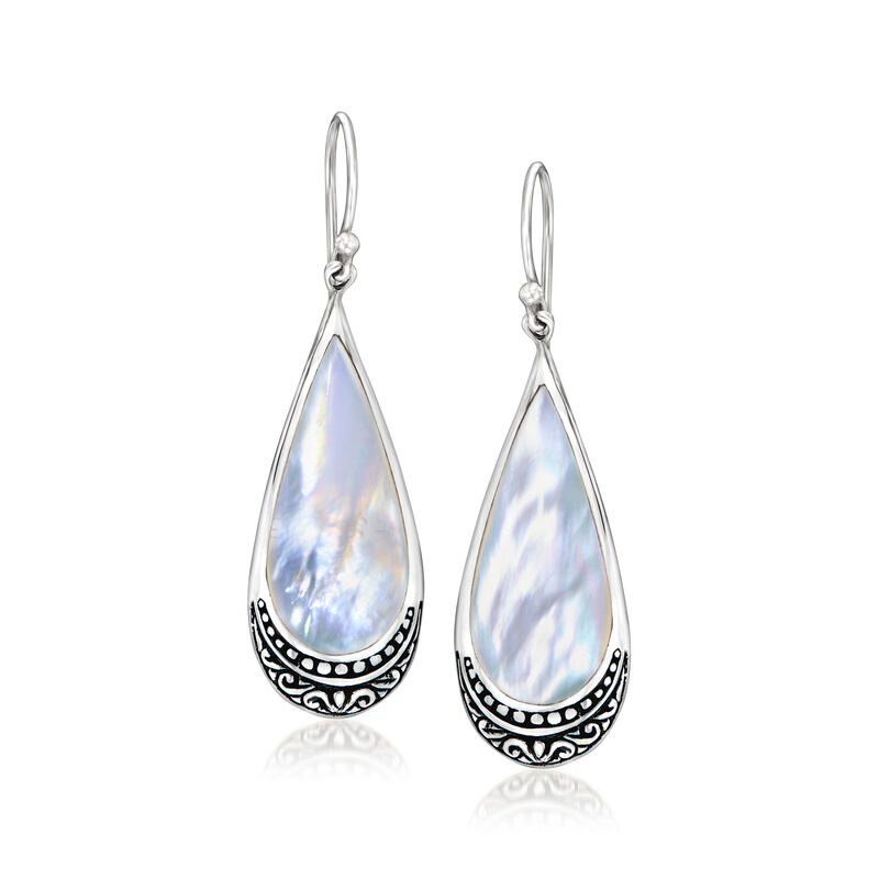 Mother-of-Pearl Bali-Style Teardrop Earrings in Sterling Silver  image number 0