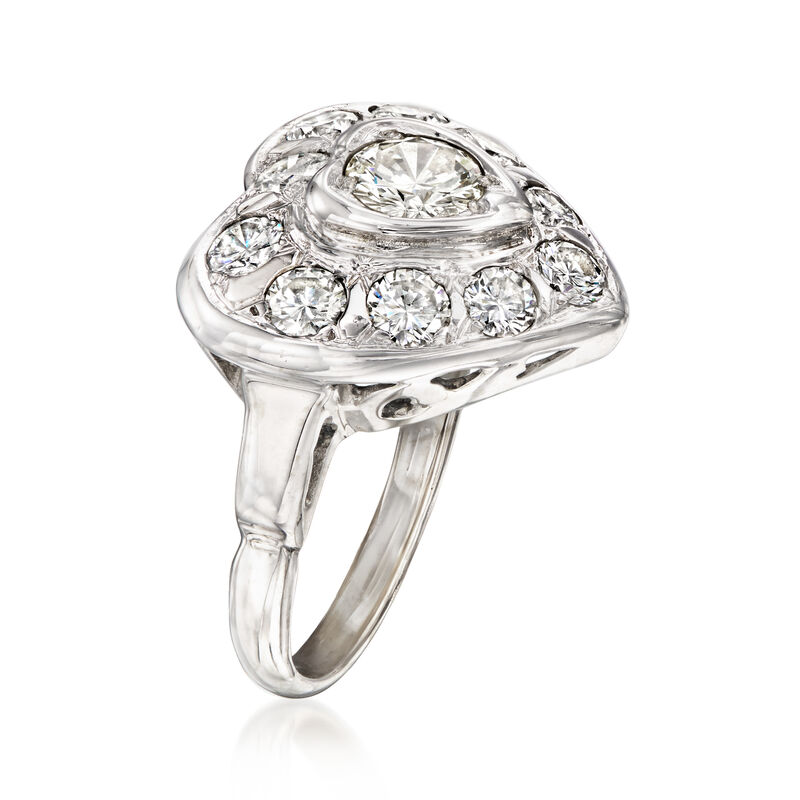 C. 1980 Vintage 1.50 ct. t.w. Diamond Heart Ring in 14kt White Gold. Size 5.25 image number 2