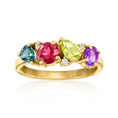 1.30 ct. t.w. Multi-Gemstone Ring with White Zircons and Single Diamond in 18kt Gold Over Sterling