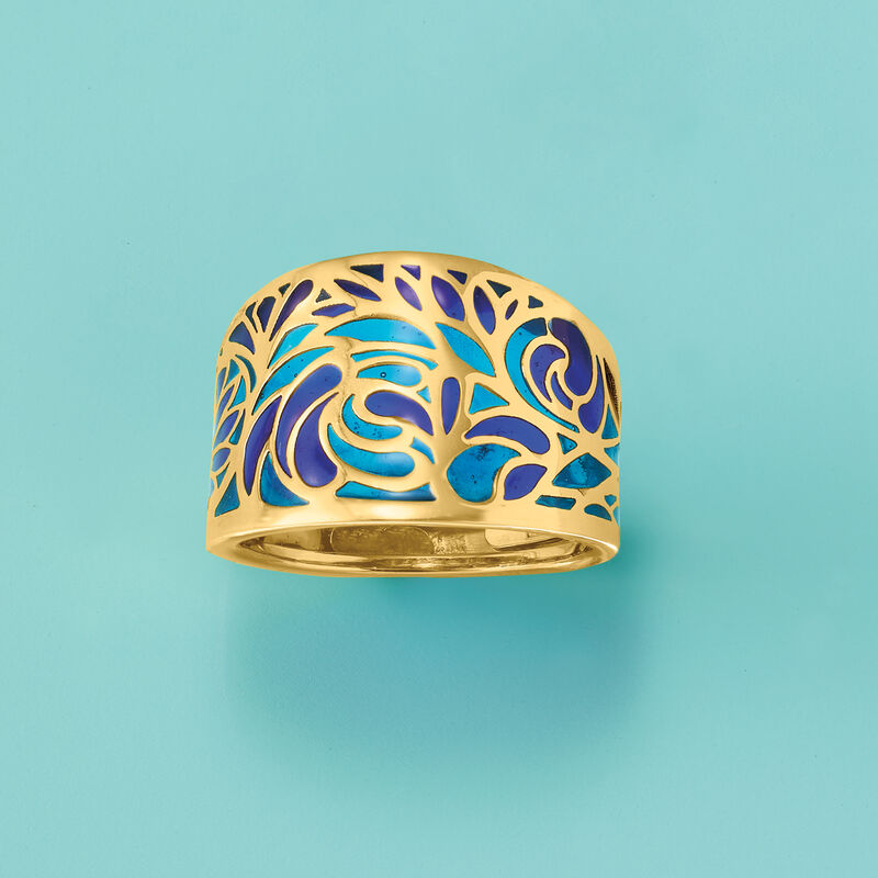 Italian Blue Enamel Ring in 14kt Yellow Gold image number 3