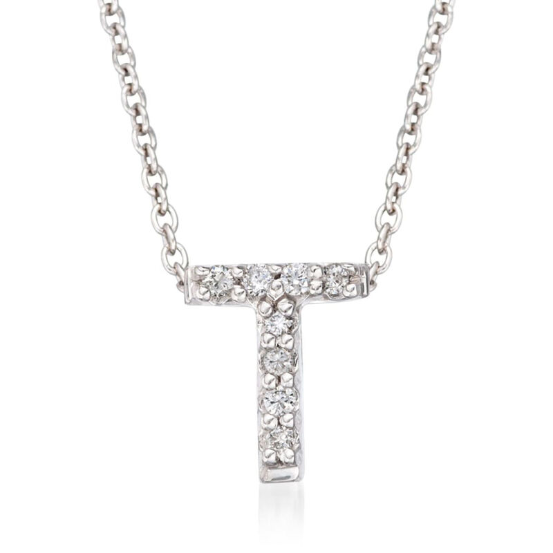 T - Roberto Coin "Love Letter" Diamond Initial Pendant Necklace in 18kt White Gold. 16"  image number 0