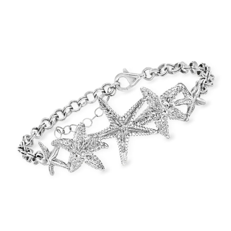 Italian Sterling Silver Starfish Link Bracelet image number 0