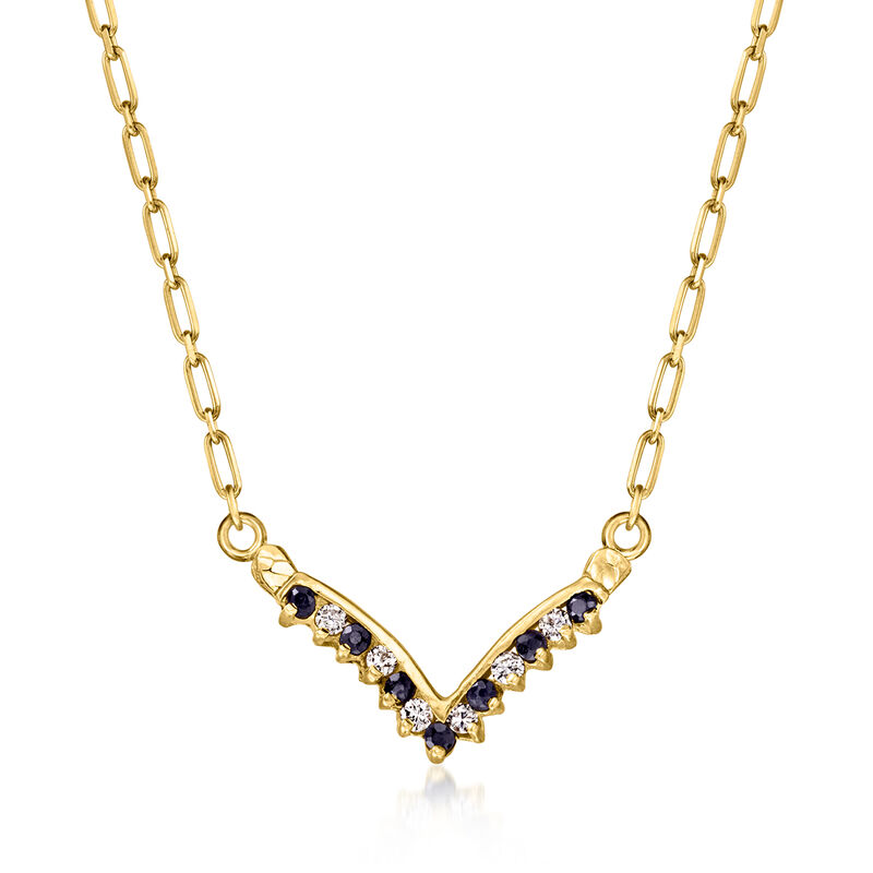 C. 1990 Vintage .18 ct. t.w. Sapphire and .12 ct. t.w. Diamond V-Necklace in 18kt Yellow Gold. 16" image number 0