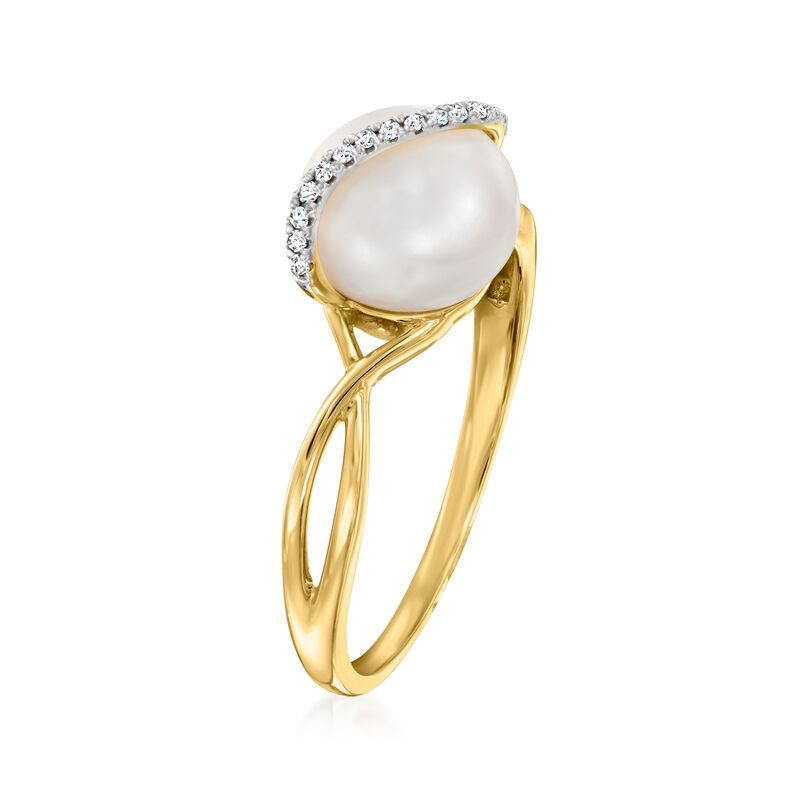 8-8.5mm Cultured Pearl Ring with Diamonds in 14kt Yellow Gold image number 2