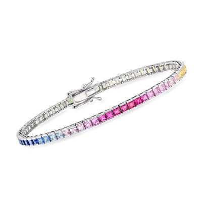 C. 1980 Vintage 10.00 ct. t.w. Multicolored Sapphire Tennis Bracelet in 18kt White Gold