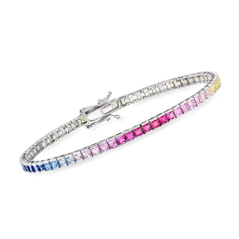 C. 1980 Vintage 10.00 ct. t.w. Multicolored Sapphire Tennis Bracelet in 18kt White Gold. 7" image number 0