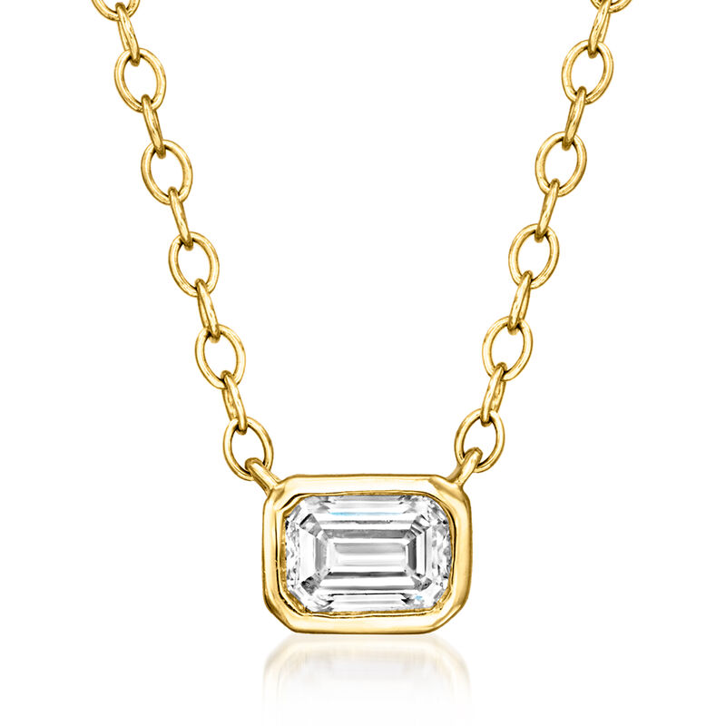 .20 Carat Emerald-Cut Lab-Grown Diamond Solitaire Necklace in 14kt Yellow Gold. 16&quot; image number 1