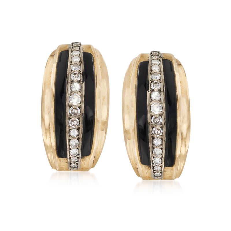 C. 1960 Vintage Onyx Earrings with .50 ct. t.w. Diamonds in 18kt Yellow Gold image number 0