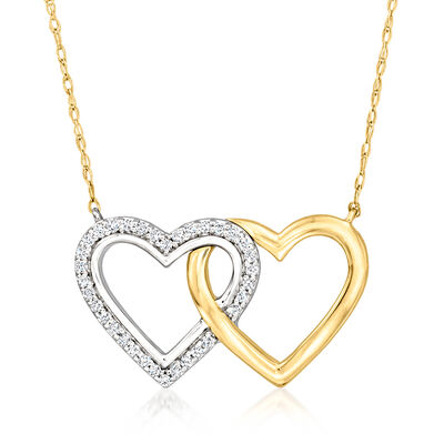 .10 ct. t.w. Diamond Interlocking-Heart Necklace in Sterling Silver and 14kt Yellow Gold