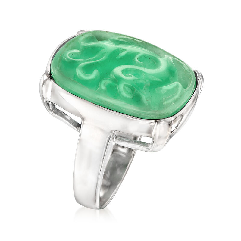 Carved Jade Dragon Ring in Sterling Silver image number 2
