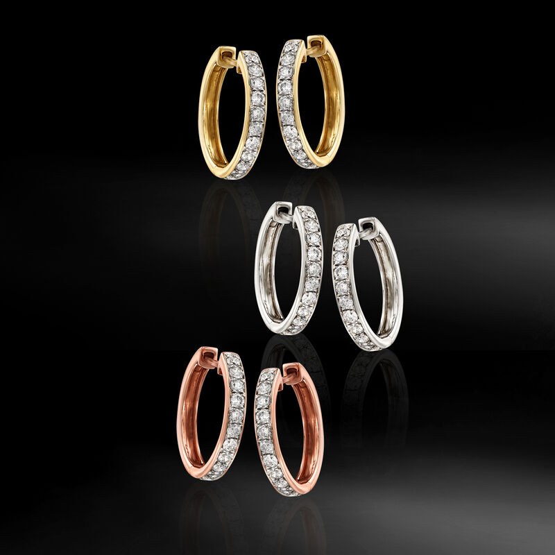 .50 ct. t.w. Diamond Hoop Earrings in 14kt Rose Gold. 5/8&quot; image number 2
