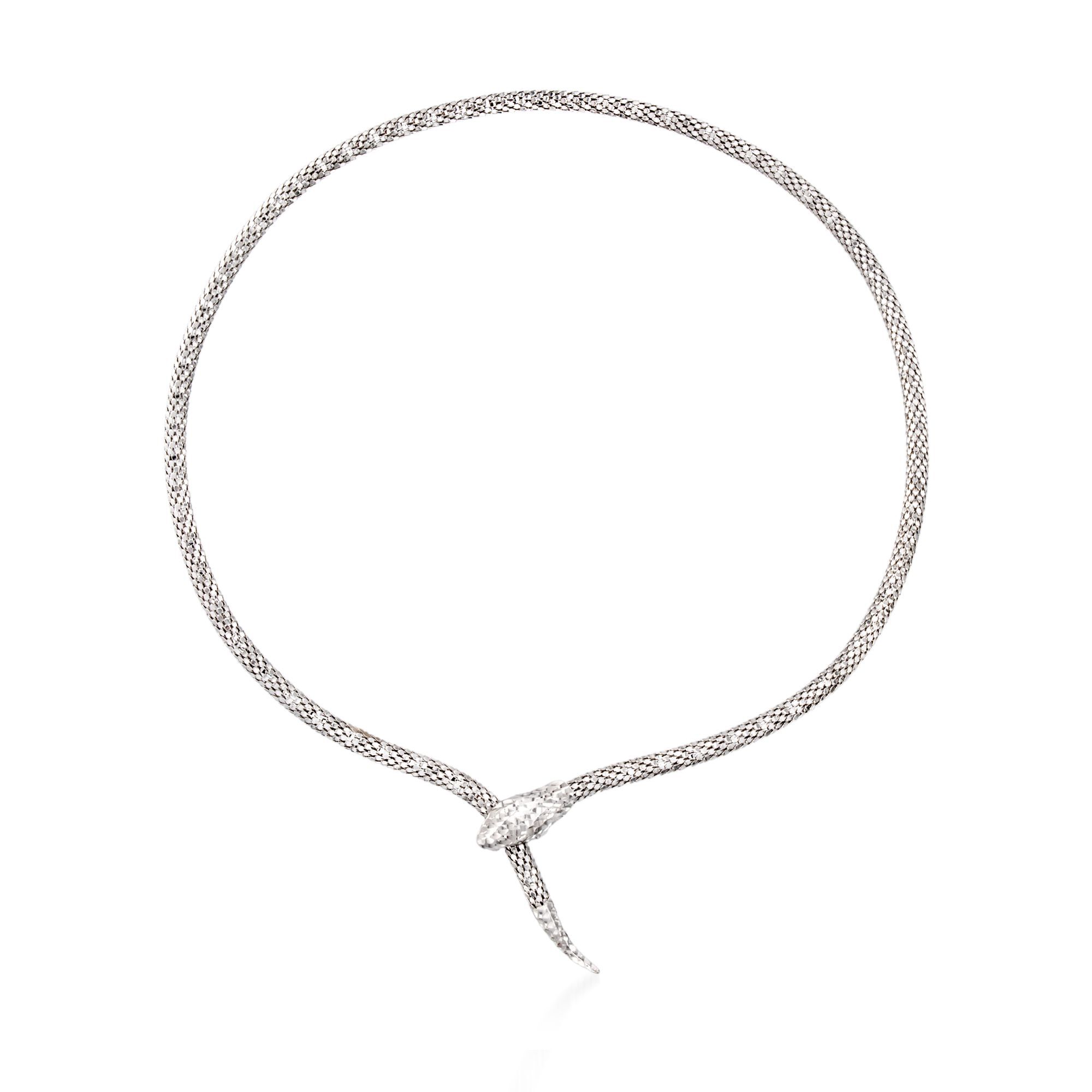 Italian Sterling Silver Diamond Cut and Polished Snake Collar Necklace