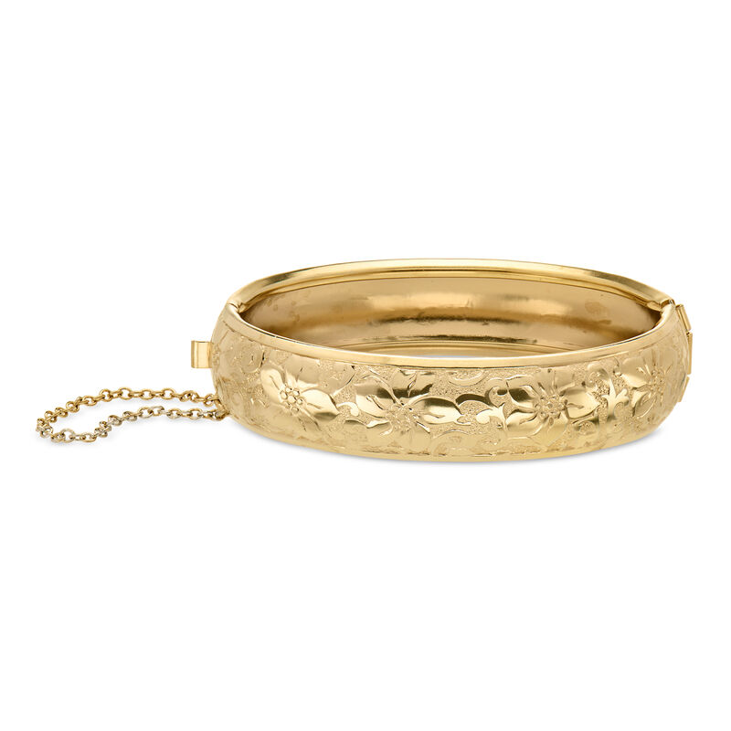 C. 1950 Vintage Gold-Filled Floral Etched Bangle Bracelet. 7.5" image number 0
