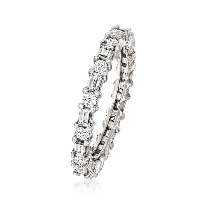 1.40 ct. t.w. Round and Baguette Diamond Eternity Band in 14kt White Gold. Size 5 image number 2