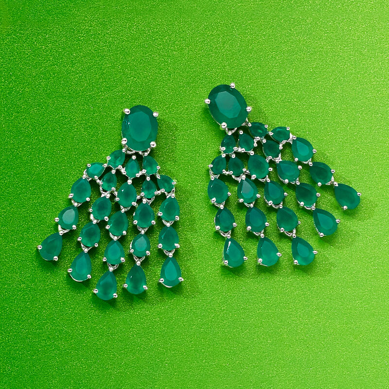 Green Chalcedony Chandelier Earrings in Sterling Silver image number 3
