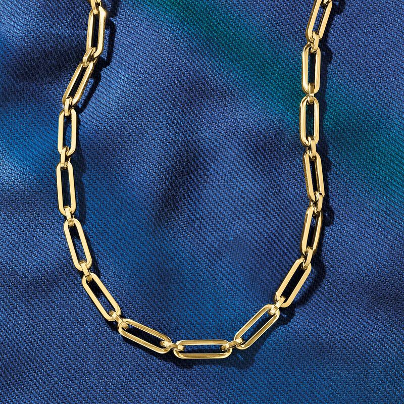 Italian 14kt Yellow Gold Alternating Paper Clip Link Necklace image number 5