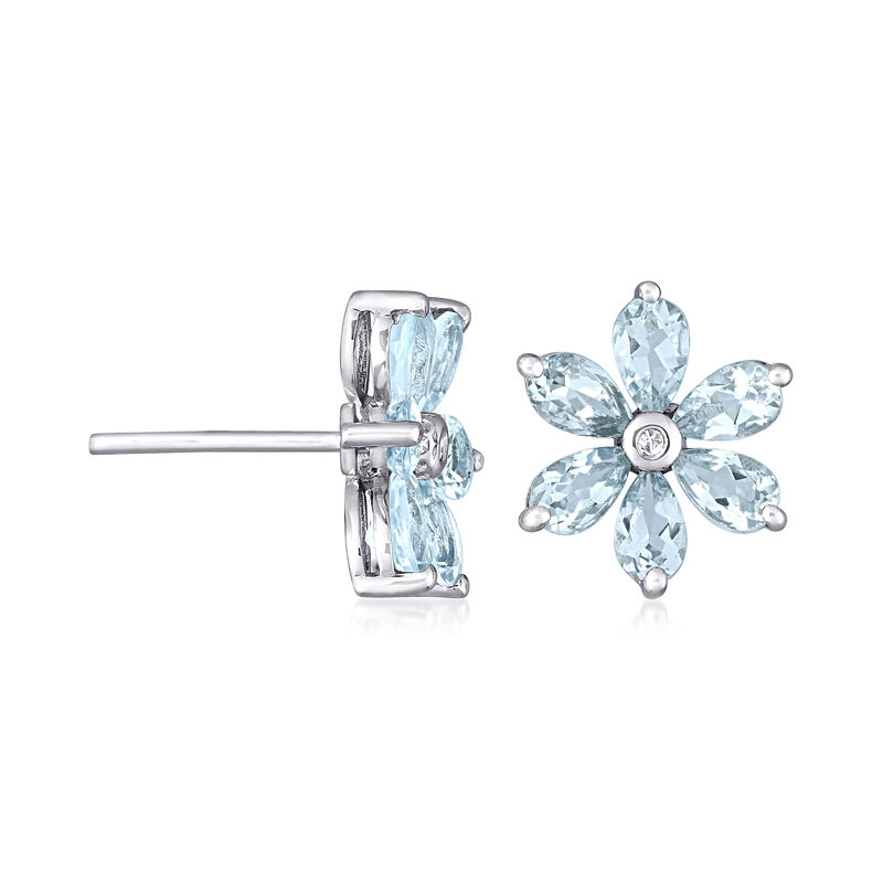 2.10 ct. t.w. Aquamarine Floral Stud Earrings in 14kt White Gold image number 1
