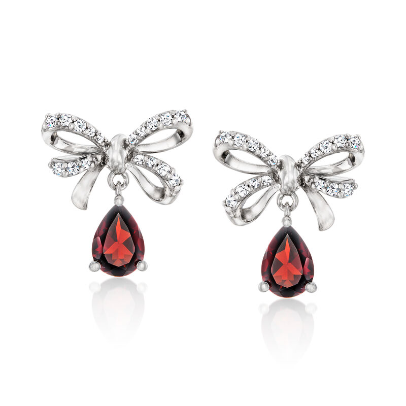 1.60 ct. t.w. Garnet and .20 ct. t.w. White Topaz Bow Drop Earrings in Sterling Silver  image number 0