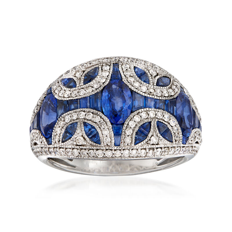 3.60 ct. t.w. Sapphire and .52 ct. t.w. Diamond Dome Ring in 14kt White Gold image number 0