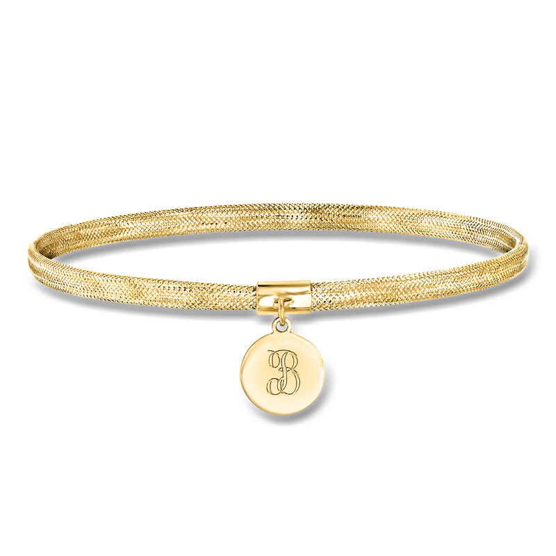 Italian 14kt Yellow Gold Personalized Disc Charm Mesh Bracelet image number 0