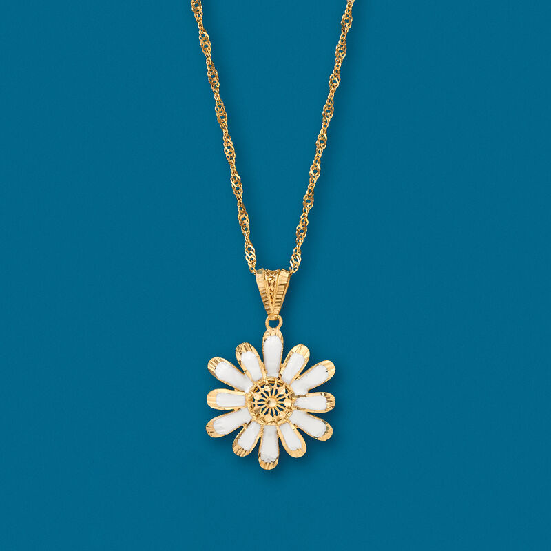 White Enamel Flower Pendant Necklace in 18kt Yellow Gold image number 2