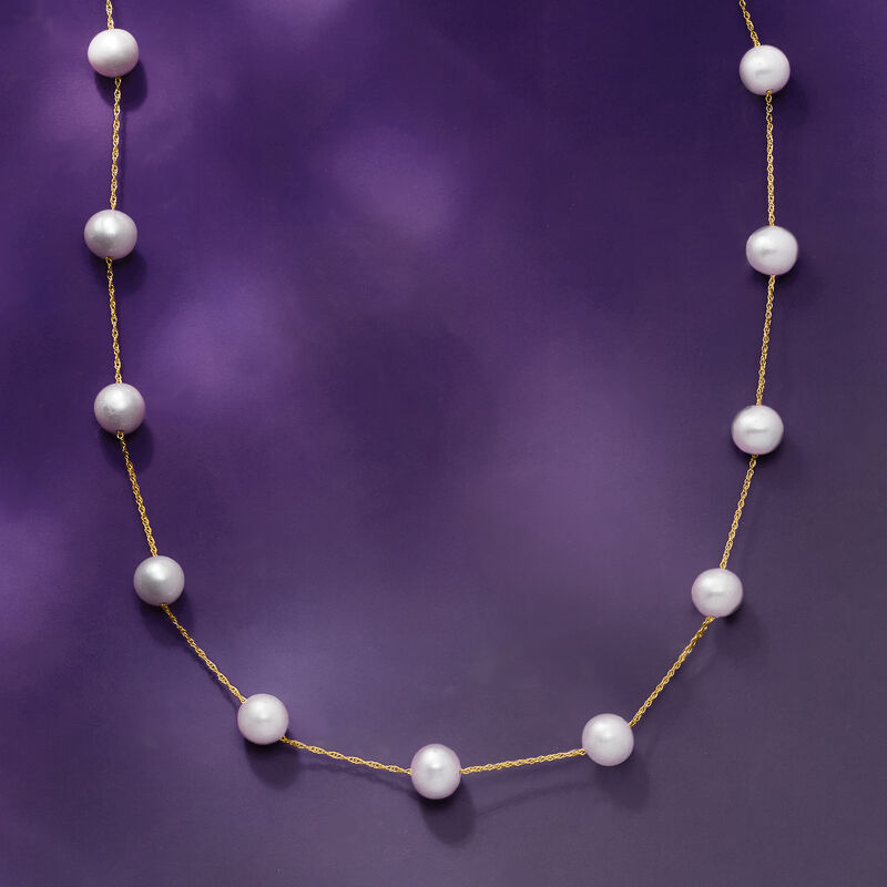 6-6.5mm Cultured Pearl Station Necklace in 14kt Yellow Gold image number 5