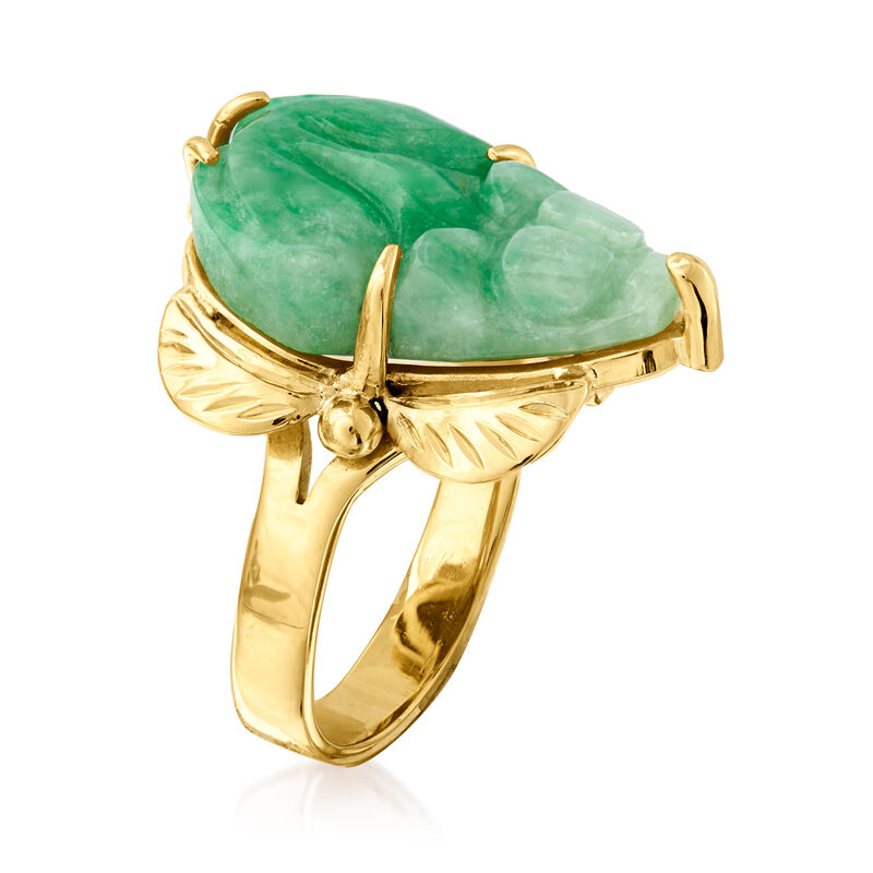 C. 1960 Vintage Jade Leaf Ring in 14kt Yellow Gold. Size 6.25 image number 2
