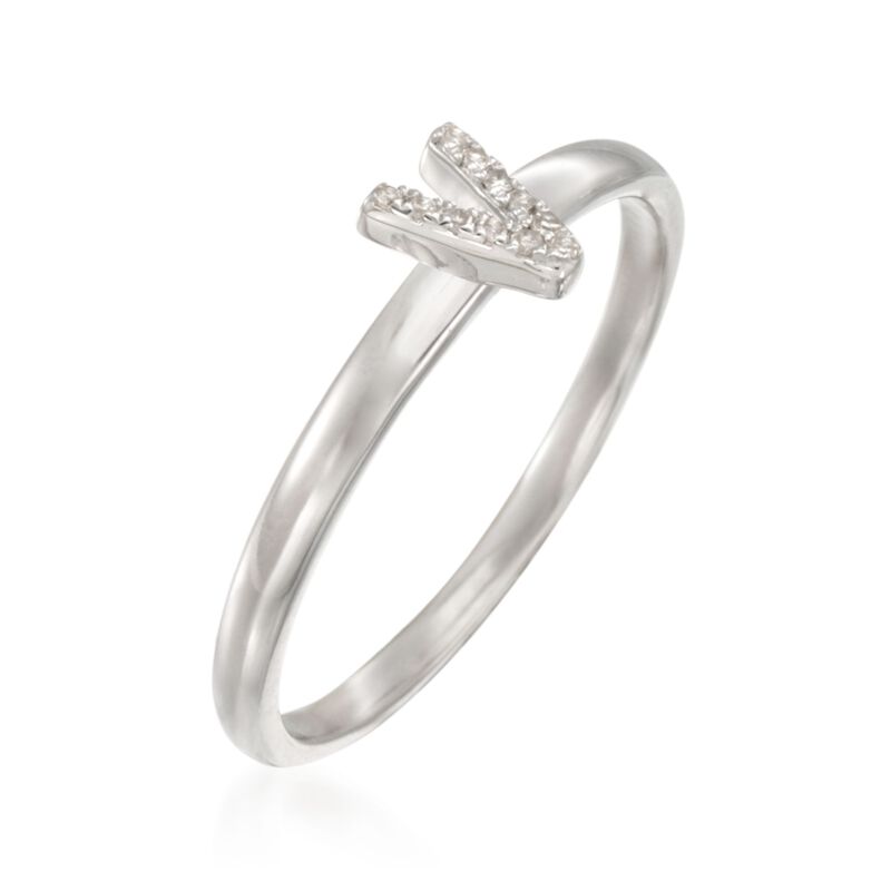Diamond Accent Mini Initial "V" Ring in Sterling Silver image number 2