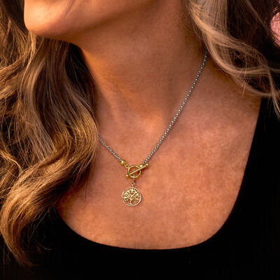 Sterling Silver and 18kt Gold Over Sterling Popcorn-Chain Toggle Necklace