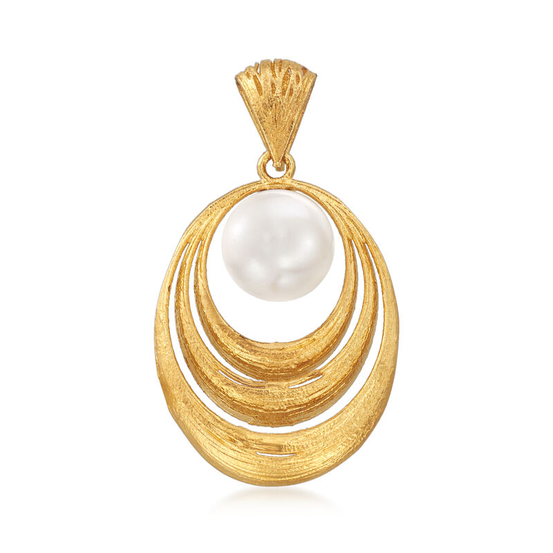 9.5-10mm Cultured Pearl Graduated Oval Pendant in 18kt Yellow Gold image number 0