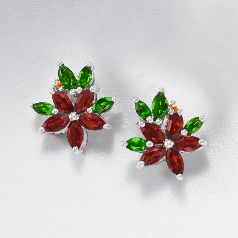 2.62 ct. t.w. Multi-Gemstone Flower Earrings in Sterling Silver image number 2