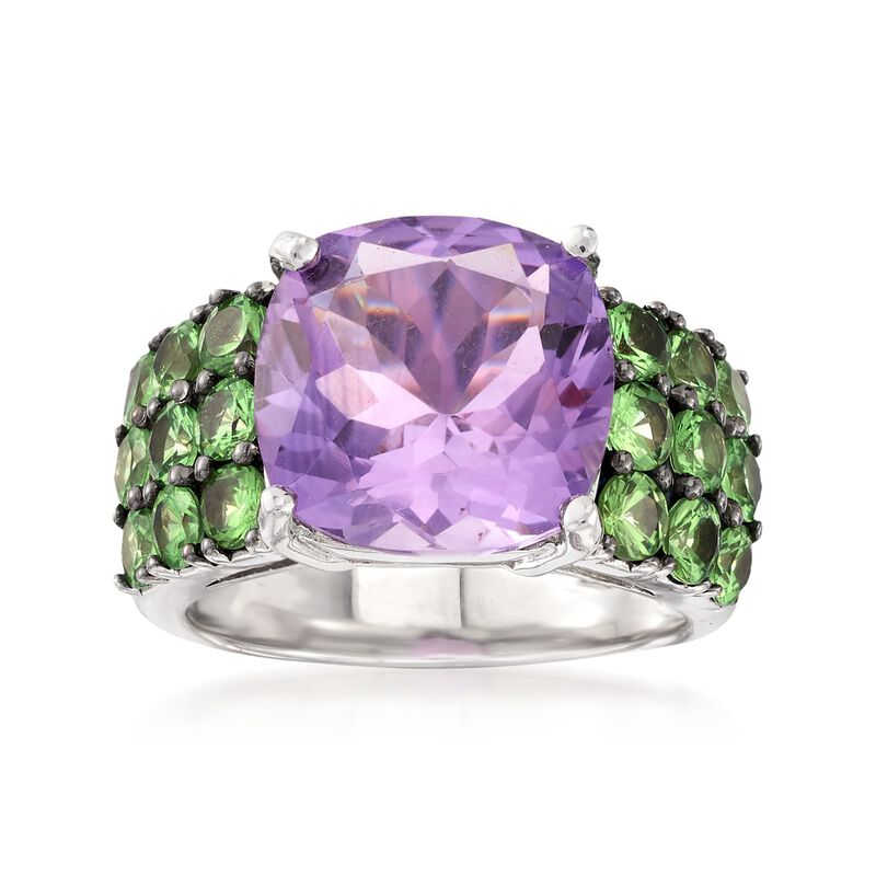 5.60 Carat Amethyst and 2.10 ct. t.w. Green Tsavorite Ring in Sterling Silver image number 0