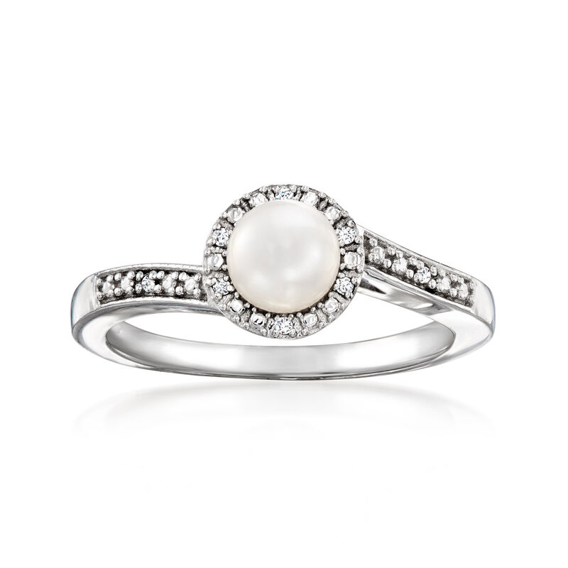 5-5.5mm Cultured Mabe Pearl Ring with Diamonds in Sterling Silver image number 0