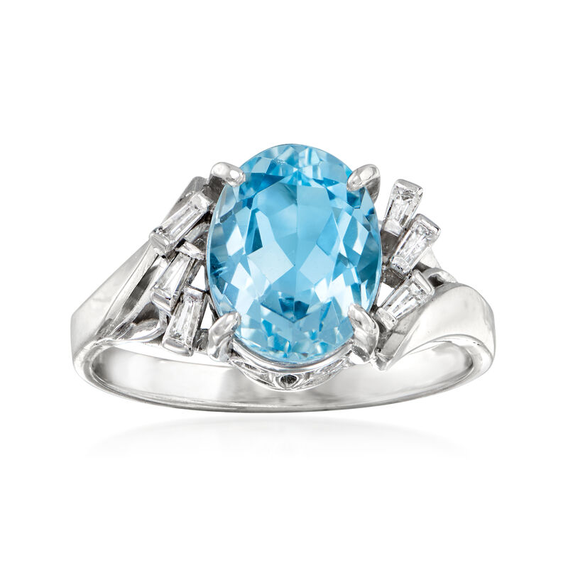C. 2000 Vintage 2.12 Carat Aquamarine and .13 ct. t.w. Diamond Ring in Platinum image number 0