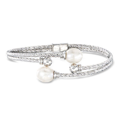 7-8mm Cultured Pearl Cuff Bracelet in Sterling Silver