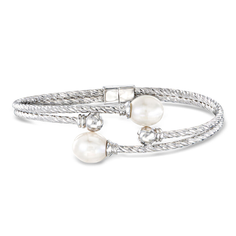 7-8mm Cultured Pearl Cuff Bracelet in Sterling Silver image number 0