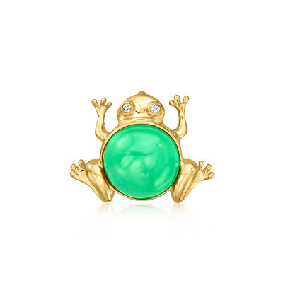 Jade Frog Pendant with Diamonds in 18kt Gold Over Sterling