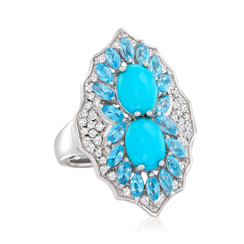 Sleeping Beauty Turquoise Ring with 2.00 ct. t.w. Swiss Blue and White Topaz in Sterling Silver image number 3