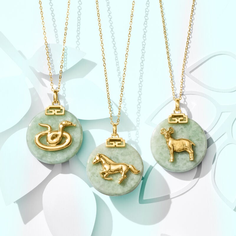 Monkey - Jade Chinese Zodiac Pendant Necklace in 18kt Gold Over Sterling. 18" image number 2