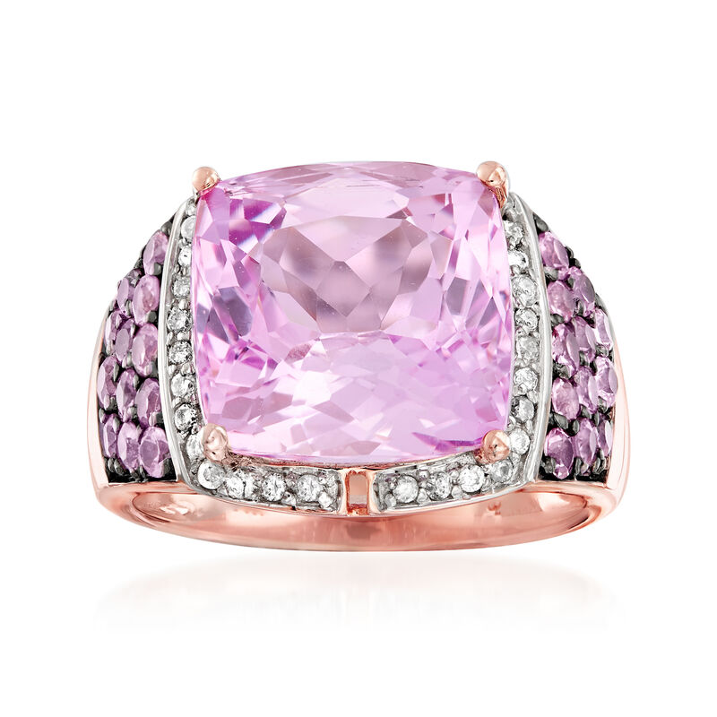 9.50 Carat Kunzite, 1.00 ct. t.w. Pink Sapphire and .16 ct. t.w. Diamond Ring in 14kt Rose Gold image number 0
