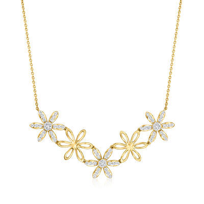.75 ct. t.w. Diamond Flower Necklace in 18kt Gold Over Sterling