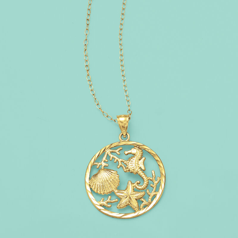 18kt Gold Over Sterling Silver Sea Life Pendant Necklace image number 2