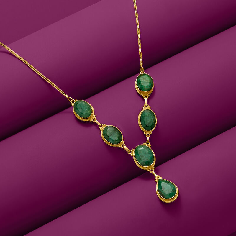 33.75 ct. t.w. Emerald Y-Necklace in 18kt Gold Over Sterling. 18&quot; image number 2