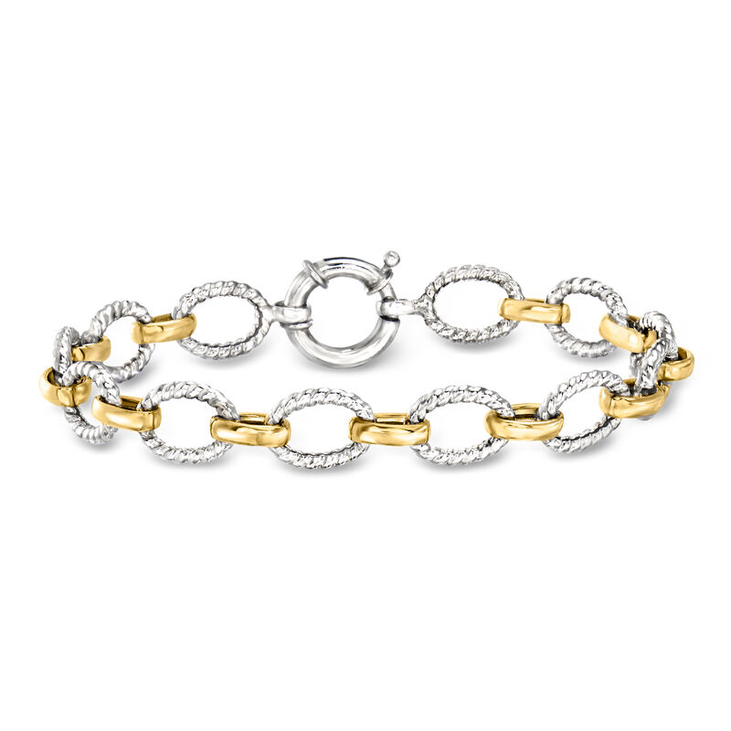 Two-Tone Sterling Silver Oval-Link Bracelet image number 0